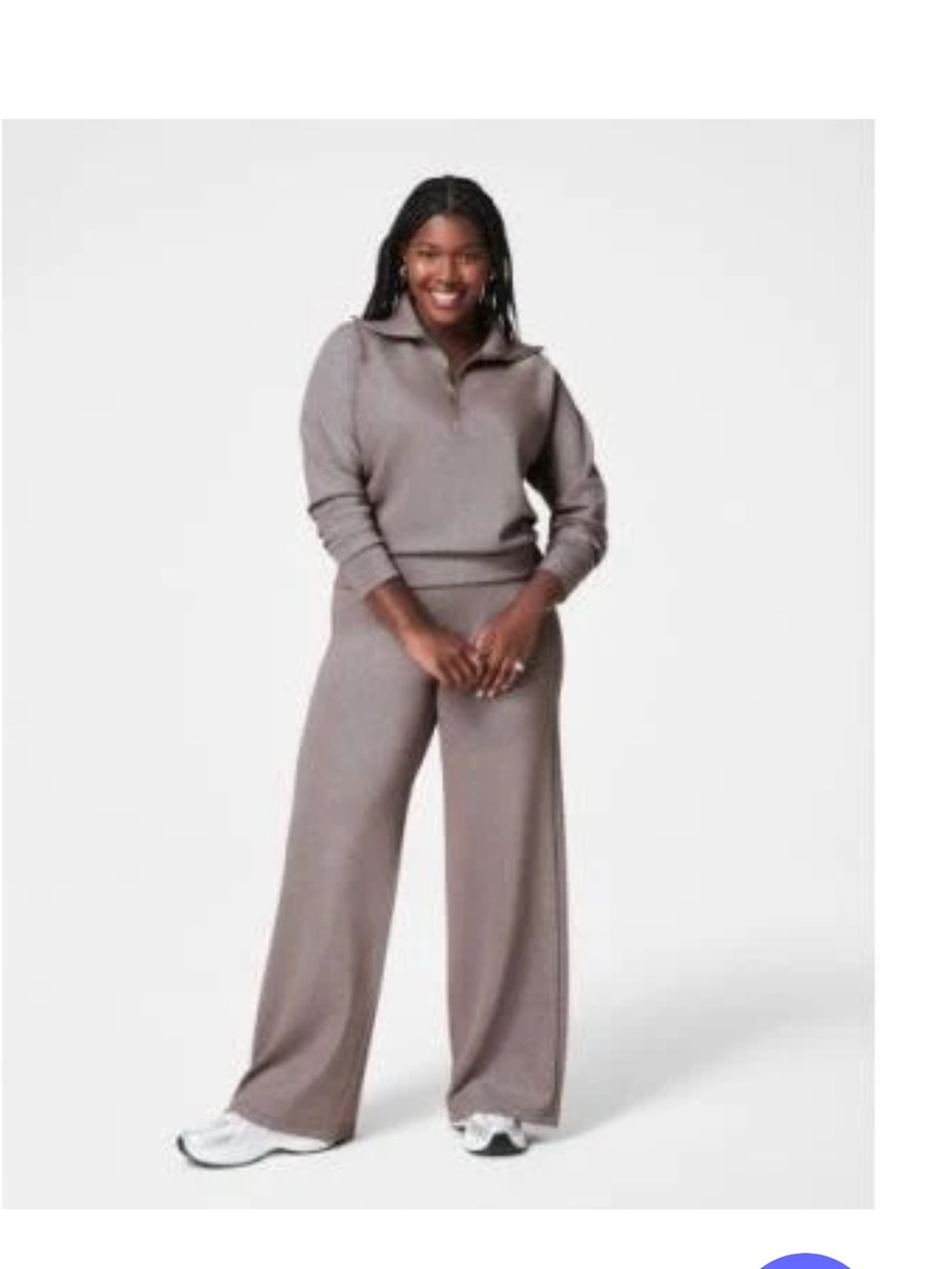 SPANX AirEssentials Shimmer Half Zip & Wide Leg Pant Set Smoke Silver L NWOT